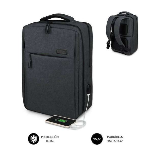 Sac à dos pour ordinateur portable Subblim 15,6" - Compartiment rembourré pour ordinateur portable - Poche pour tablette - Rangement interne - Port USB - Noir 
