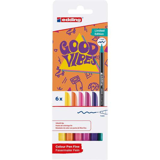 Edding 1200 Good Vibes Lot de 6 marqueurs - Pointe ronde - Largeur de trait 1 mm - Encre à base d'eau -