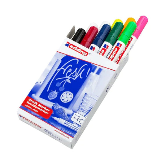 Edding 4095 Pack de 10 Marcadores de Giz Líquido - Ponta Redonda - Espessura do Traço 2-3mm - Odor Neutro - Colorido