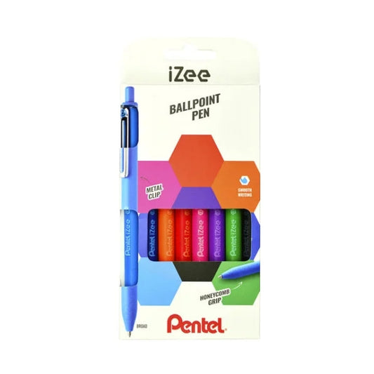 Stylos à bille rétractables Pentel iZee (lot de 8) - Pointe de 0,7 mm - Largeur de trait de 0,35 mm - Clip en métal