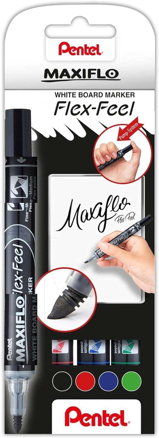 Pentel Maxiflo Flex-Feel Rotuladores para Pizarra Blanca - Punta Flexible 4.6mm - Dosifica