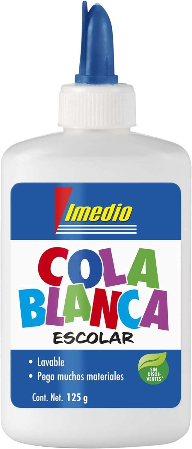 Cola escolar branca Imedio 125g - Sem solventes - Frasco flexível ideal para crianças - Com espátula integrada 