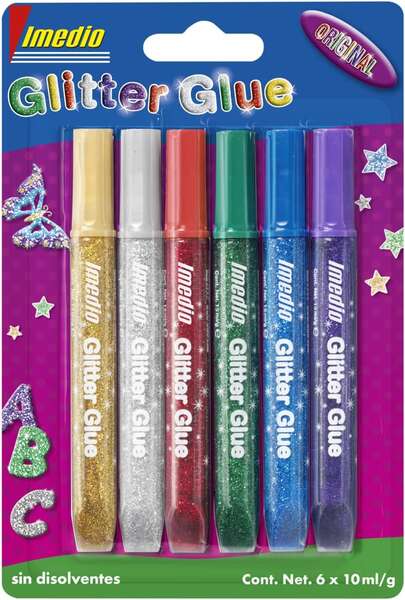 Colle à paillettes Imedio « Original » - Lot de 6 tubes de 10 ml - Pour divers matériaux - Tube extra souple - Embout de précision - Sans solvant - Couleurs assorties 