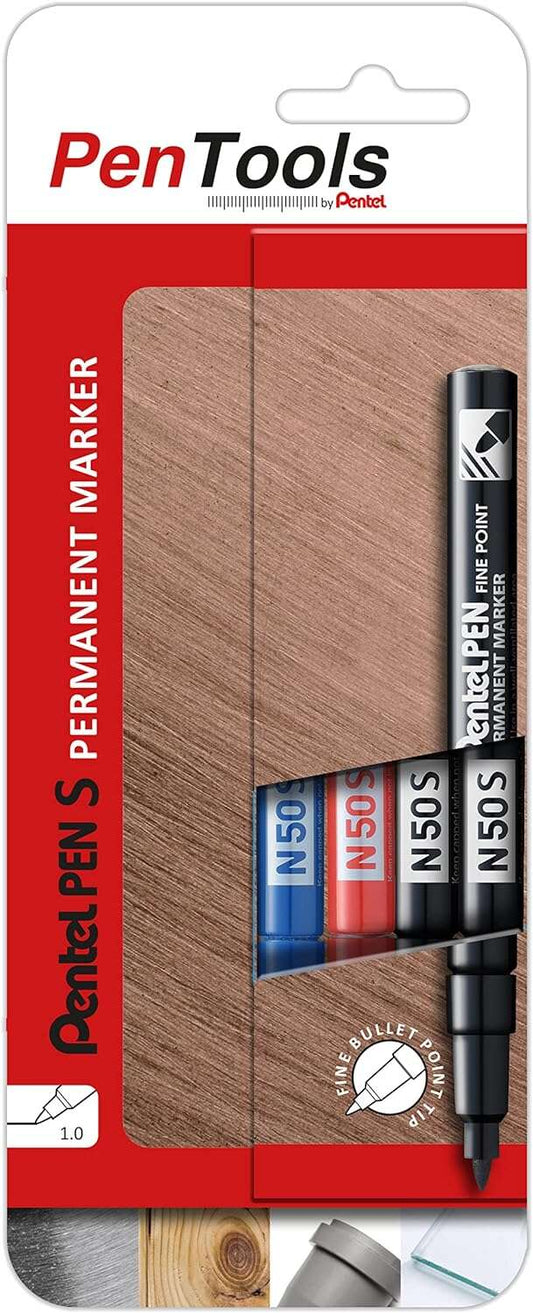 Lot de 4 marqueurs permanents industriels Pentel PenTools Pen N50S - Pointe conique résistante