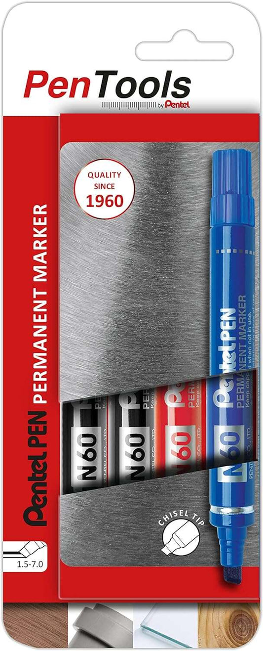 Lot de 4 marqueurs permanents industriels Pentel PenTools Pen N60 - Pointe biseautée durable