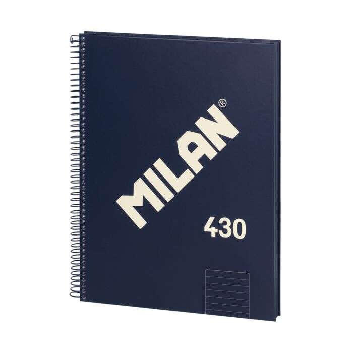 Milan Serie 1918 Cuaderno Espiral Formato A4 Pautado 7mm - 80 Hojas de 95 gr/m2 - Microperforado, 4 Taladros - Color Azul Oscuro - Prinkweb