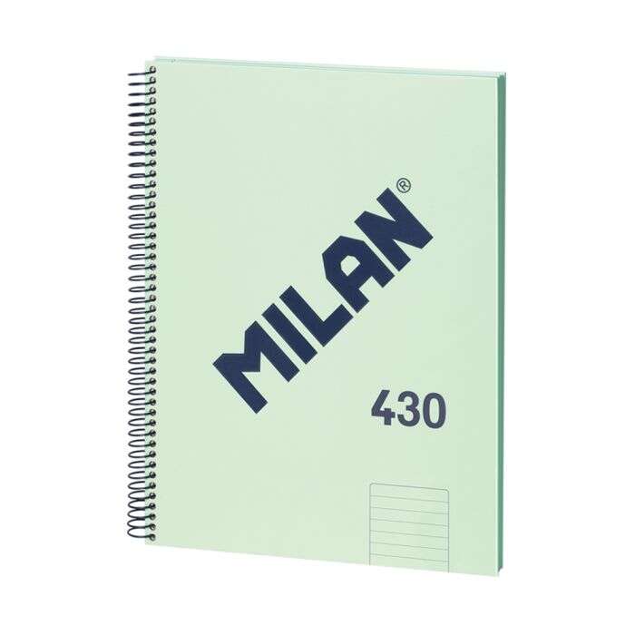 Milan Serie 1918 Cuaderno Espiral Formato A4 Pautado 7mm - 80 Hojas de 95 gr/m2 - Microperforado, 4 Taladros - Color Verde - Prinkweb