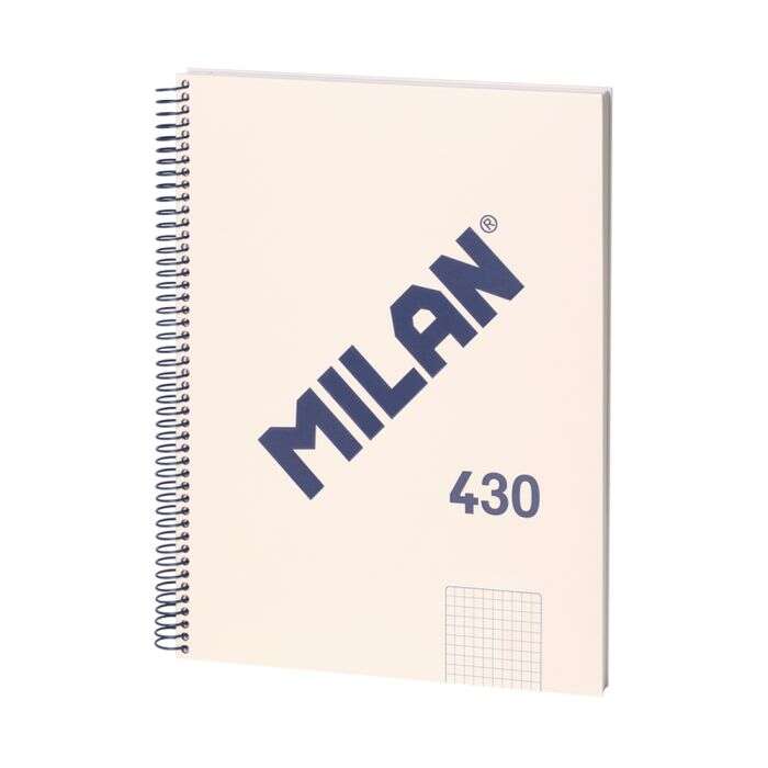 Milan Serie 1918 Cuaderno Espiral Formato A4 Cuadricula 5x5mm - 80 Hojas de 95 gr/m2 - Microperforado, 4 Taladros - Color Beige - Prinkweb