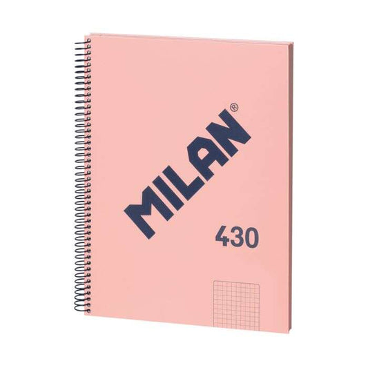 Milan Serie 1918 Cuaderno Espiral Formato A4 Cuadricula 5x5mm - 80 Hojas de 95 gr/m2 - Microperforado, 4 Taladros - Color Rosa - Prinkweb