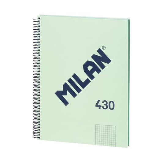 Milan Serie 1918 Cuaderno Espiral Formato A4 Cuadricula 5x5mm - 80 Hojas de 95 gr/m2 - Microperforado, 4 Taladros - Color Verde - Prinkweb