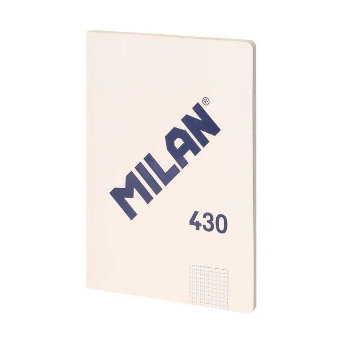 Milan Serie 1918 Libreta Encolada Formato A4 Cuadricula 5x5mm - 48 Hojas de 95 gr/m2 - Microperforado - Tapa Blanda - Color Beige - Prinkweb