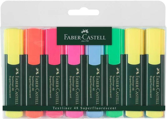 Faber-Castell Textliner 48, lot de 8 marqueurs fluorescents - Pointe biseautée - Largeur de trait entre 1,2 mm et