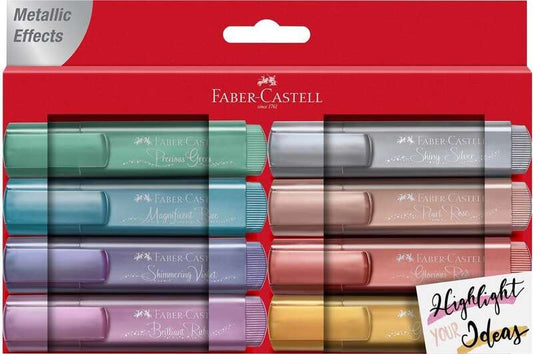 Faber-Castell Textliner 46 Métallique, lot de 8 marqueurs fluorescents - Pointe biseautée - Trait moyen