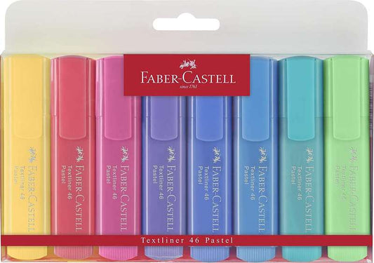 Faber-Castell Textliner 46 Pastel, lot de 8 marqueurs fluorescents - Pointe biseautée - Ligne entre