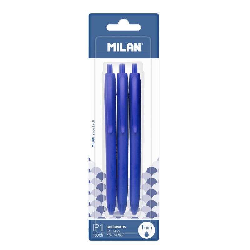 Lot de 3 stylos à bille rétractables Milan P1 Touch - Pointe ronde 1 mm - Encre à base d'huile