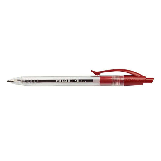 Stylo bille rétractable Milan P1 - Pointe ronde 1 mm - Corps transparent - Rouge