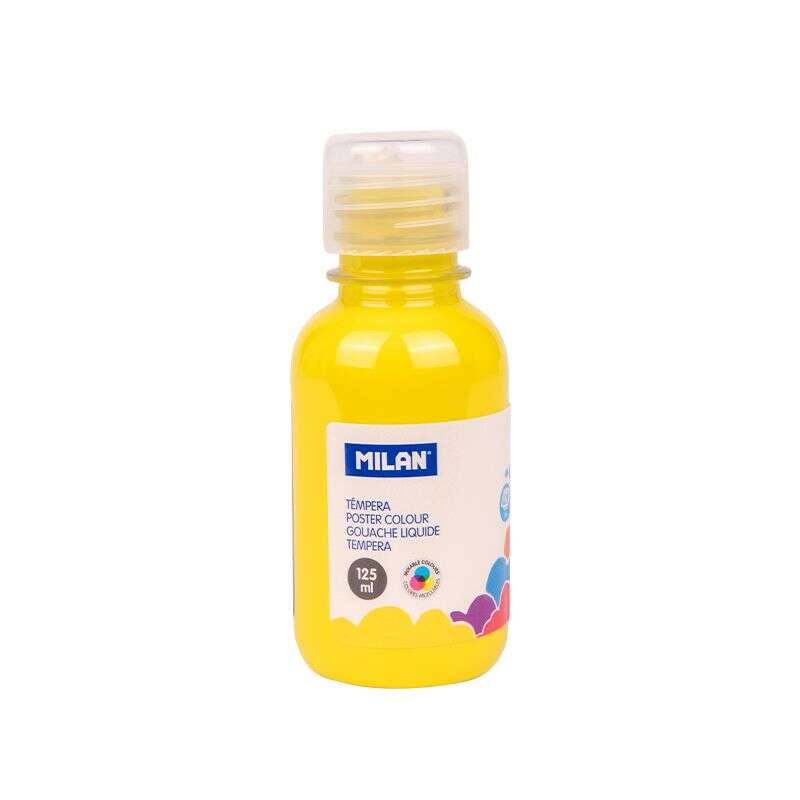 Flacon de peinture tempera Milan 125 ml - Bouchon doseur - Séchage rapide - Miscible - Jaune 