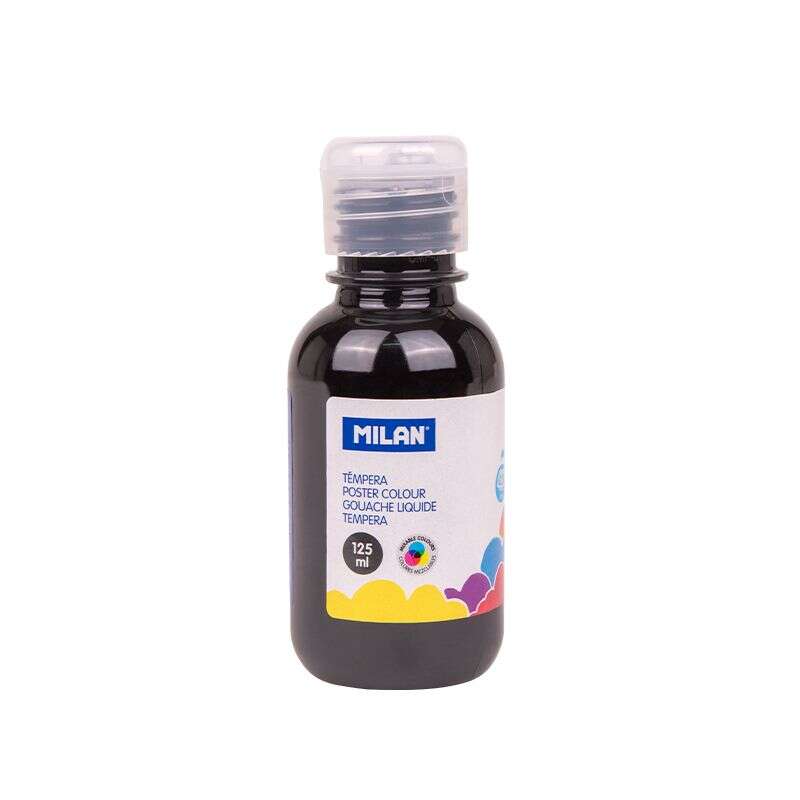 Frasco de tinta têmpera Milan 125ml - Tampa doseadora - Secagem rápida - Misturável - Preta 