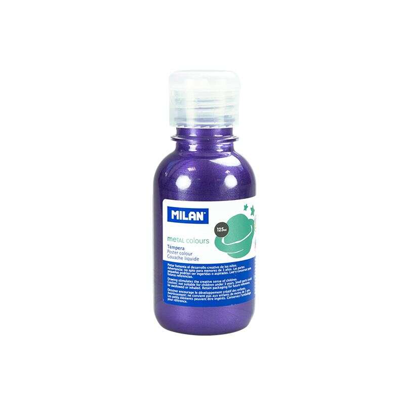 Flacon de peinture tempera Milan 125 ml - Bouchon doseur - Séchage rapide - Miscible - Lilas métallisé 
