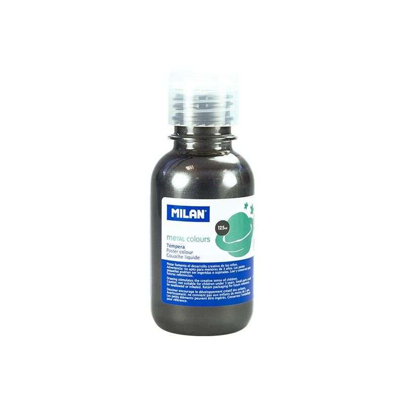 Tinta têmpera Milan em frasco de 125ml - Tampa doseadora - Secagem rápida - Misturável - Cinza metalizado 