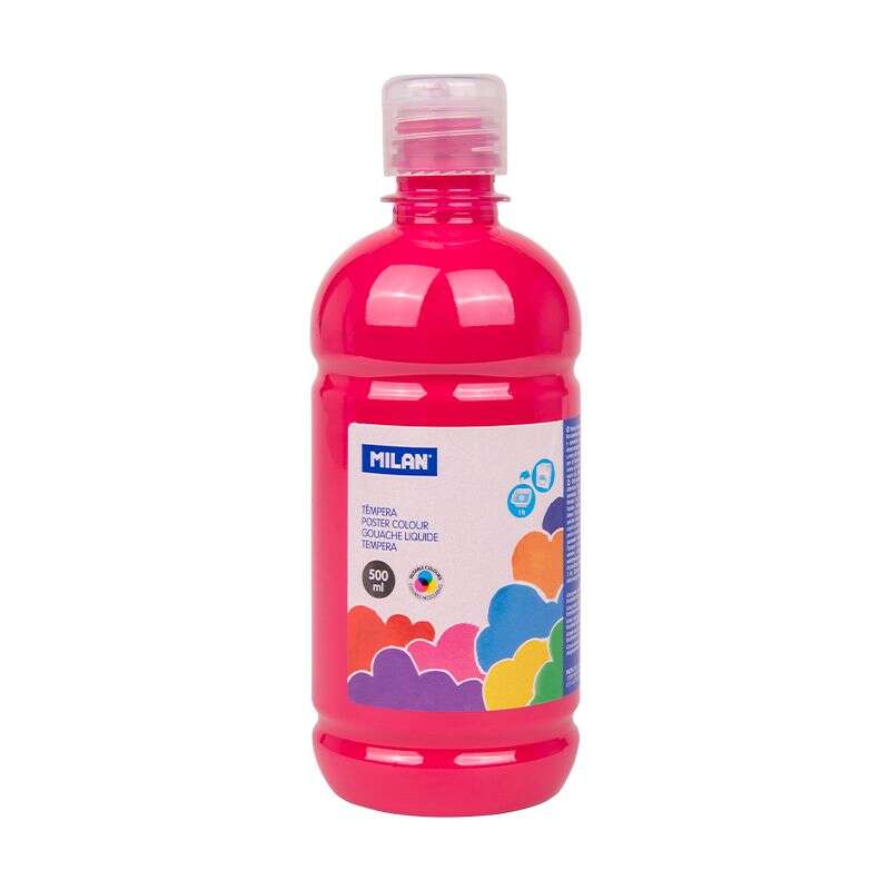 Flacon de peinture tempera Milan 500 ml - Bouchon doseur - Séchage rapide - Miscible - Couleur magenta 