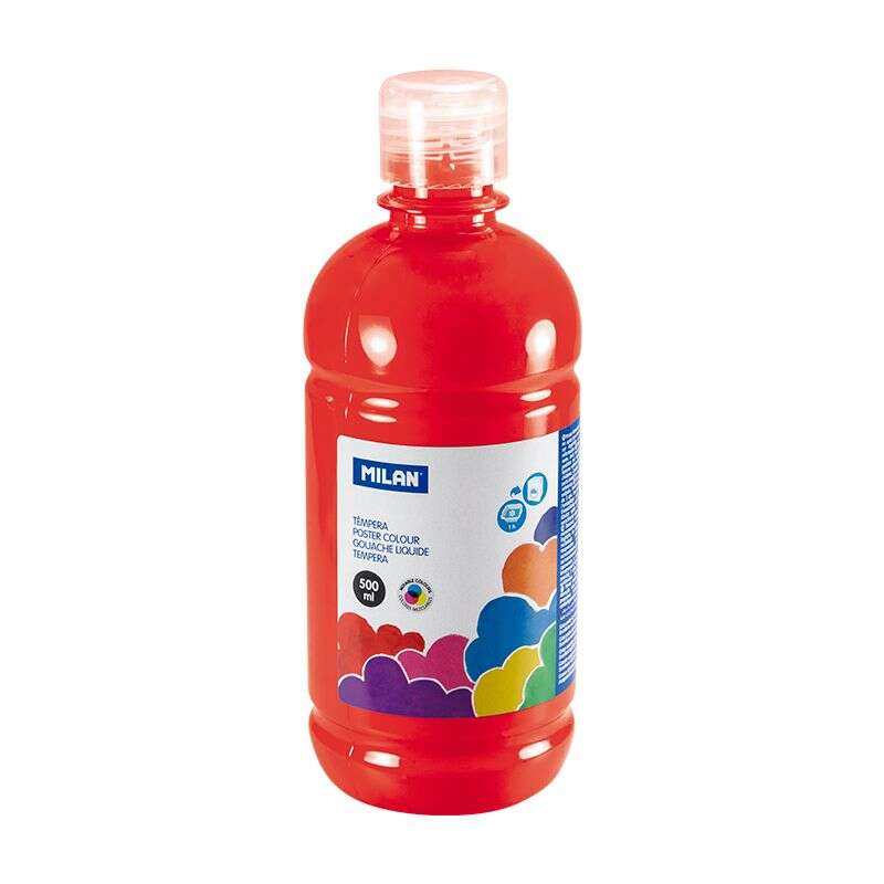 Flacon de peinture tempera Milan 500 ml - Bouchon doseur - Séchage rapide - Miscible - Rouge 