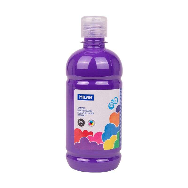 Tinta têmpera Milan em frasco de 500ml - Tampa doseadora - Secagem rápida - Misturável - Cor violeta 