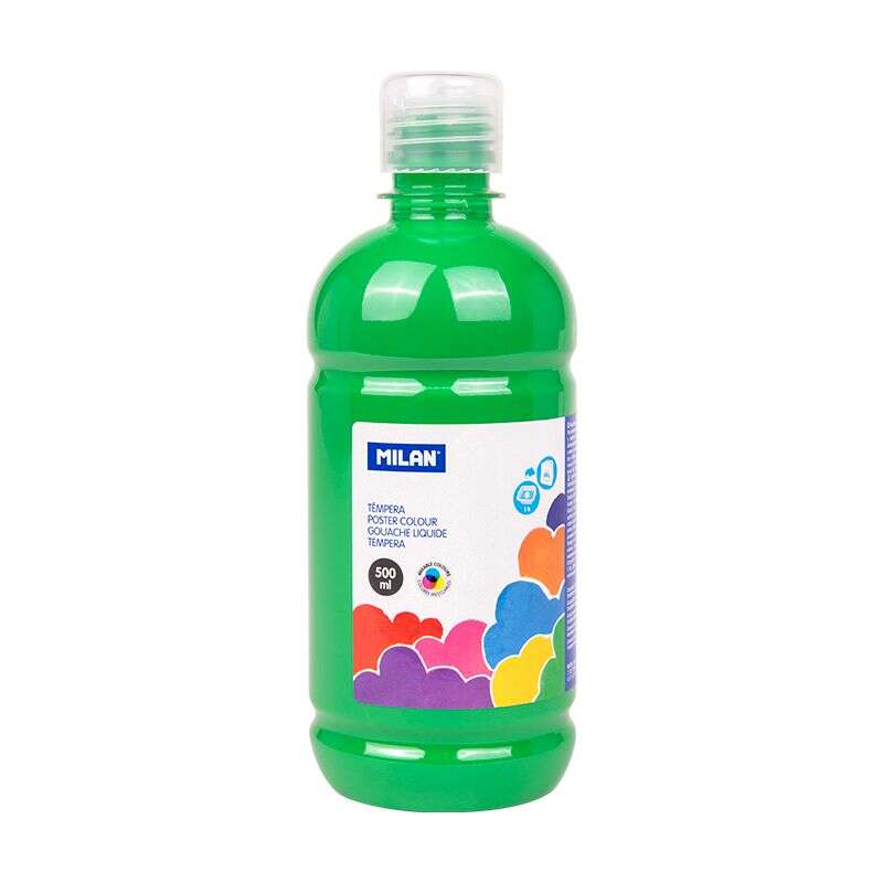 Tinta têmpera Milan em frasco de 500ml - Tampa doseadora - Secagem rápida - Misturável - Verde claro 