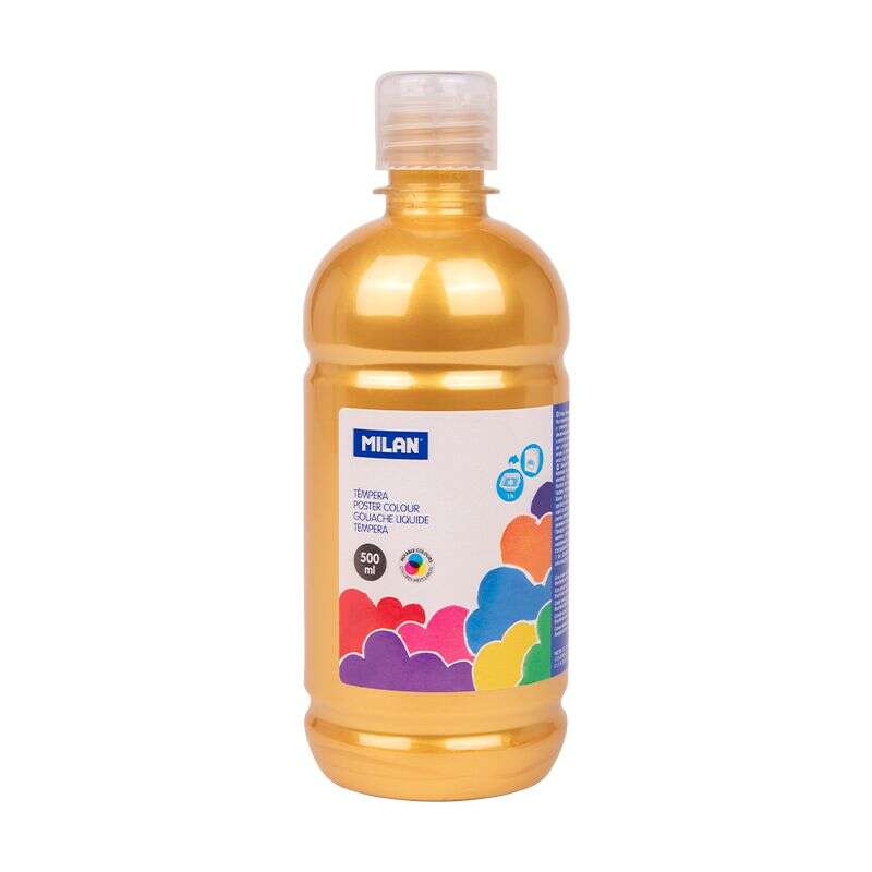 Frasco de tinta têmpera Milan 500ml - Tampa doseadora - Secagem rápida - Misturável - Cor dourada 
