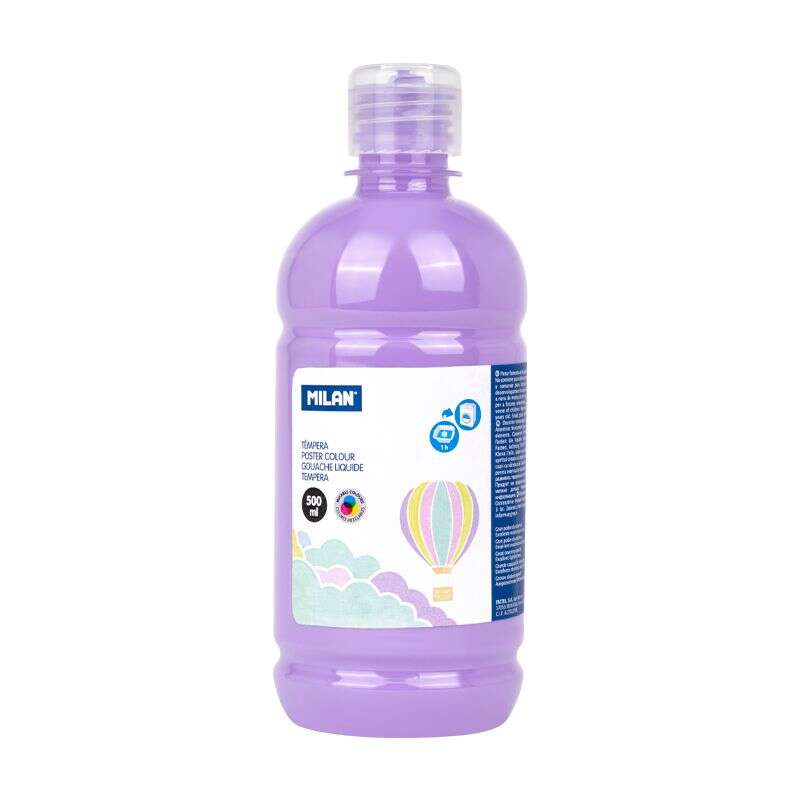 Flacon de peinture tempera Milan 500 ml - Bouchon doseur - Séchage rapide - Miscible - Couleur violet pastel 