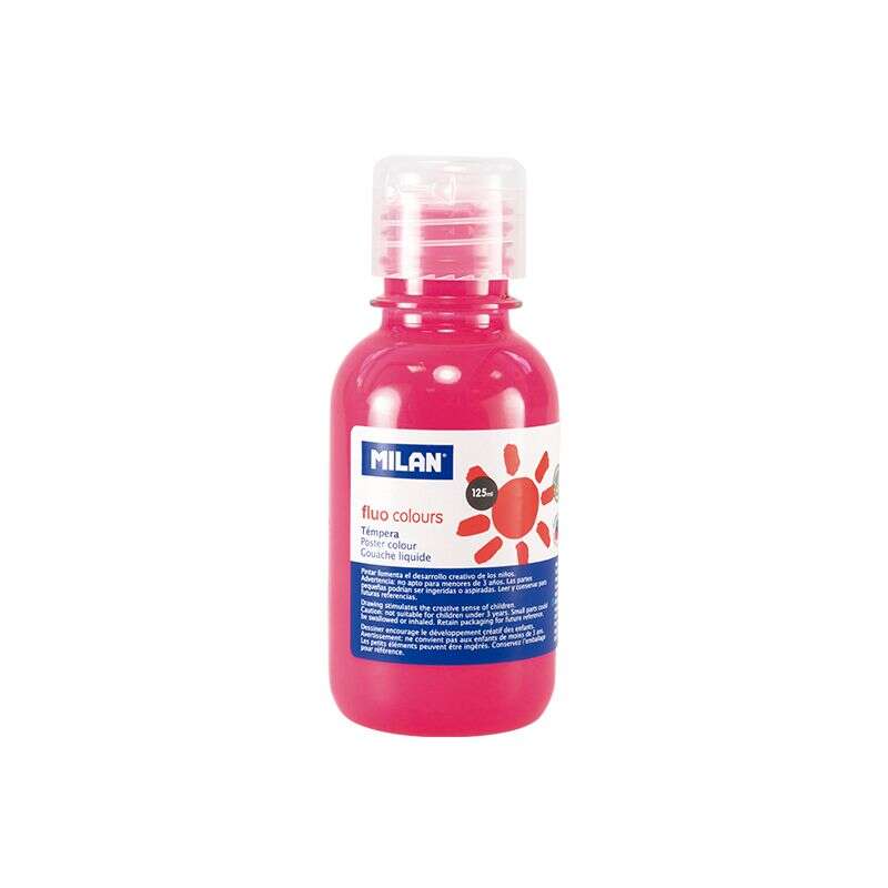Flacon de peinture tempera Milan 125 ml - Bouchon doseur - Séchage rapide - Miscible - Rose fluorescent 