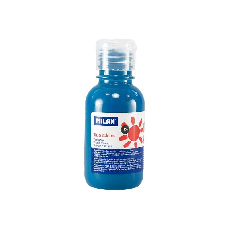Flacon de peinture tempera Milan 125 ml - Bouchon doseur - Séchage rapide - Miscible - Bleu fluorescent 