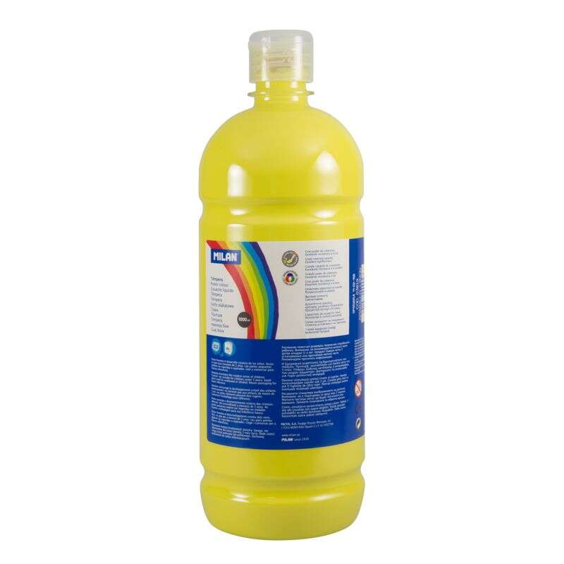 Tinta têmpera Milan em frasco de 1000ml - Tampa doseadora - Secagem rápida - Misturável - Amarela 
