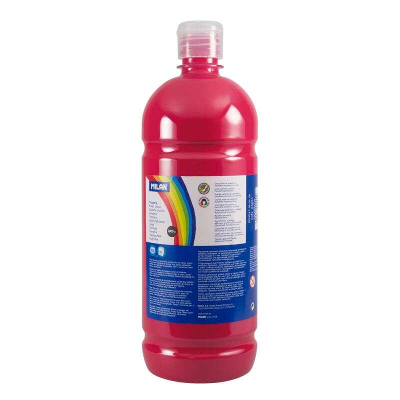 Flacon de peinture tempera Milan 1000 ml - Bouchon doseur - Séchage rapide - Miscible - Couleur magenta 