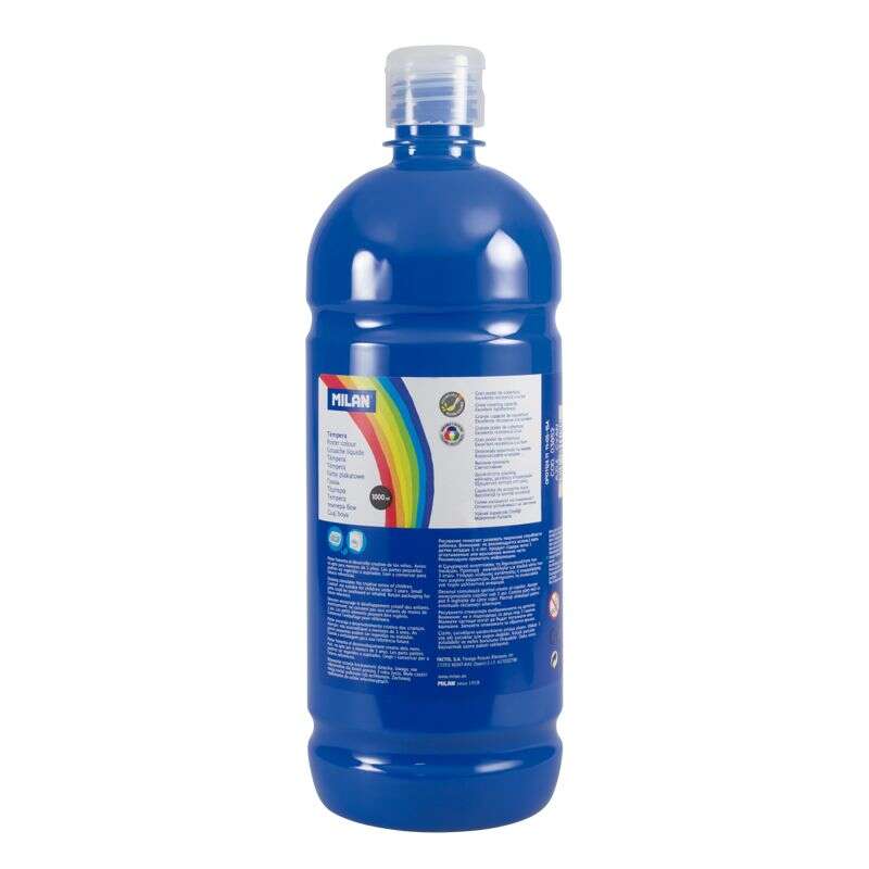 Tinta têmpera Milan, frasco de 1000ml - Tampa doseadora - Secagem rápida - Misturável - Azul ciano 