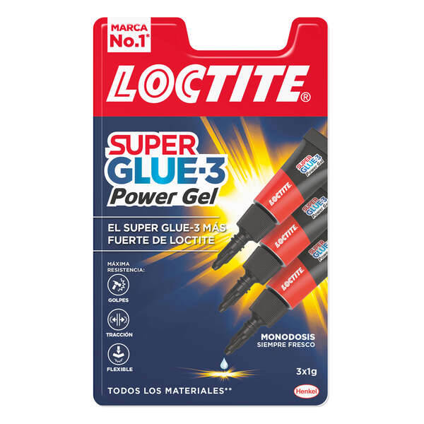 Loctite Superglue-3 Gel Puissance Monodose 3 x 1 g - Adhésif instantané extra fort et flexible - Formule gel enrichie en particules de caoutchouc - Résistant aux chocs, à la torsion et aux vibrations - Multi-matériaux 