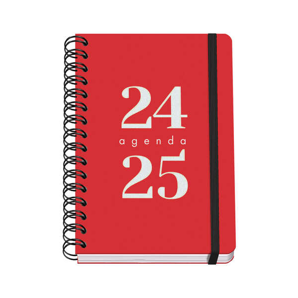 Dohe Grammar Agenda Escolar Espiral A5 - Semana Vista - Papel 80g/m2 - Cubierta de Polipropileno - Cierre de Goma Elastica - Tamaño 15x21cm - Color Rojo - Prinkweb