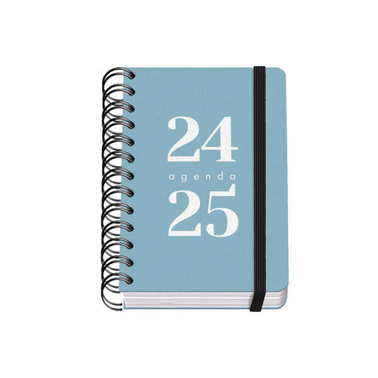 Dohe Grammar Agenda Escolar Espiral A6 - Dia Pagina - Papel 80g/m2 - Cubierta de Polipropileno - Cierre de Goma Elastica - Tamaño 10x15cm - Color Azul - Prinkweb