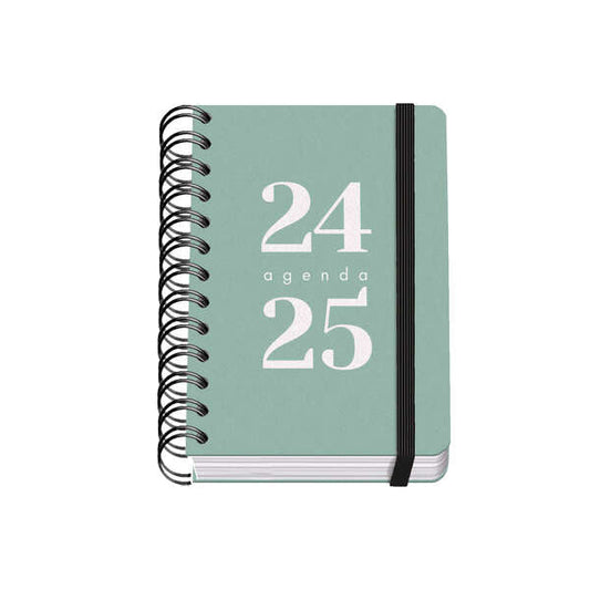 Dohe Grammar Agenda Escolar Espiral A6 - Dia Pagina - Papel 80g/m2 - Cubierta de Polipropileno - Cierre de Goma Elastica - Tamaño 10x15cm - Color Verde - Prinkweb