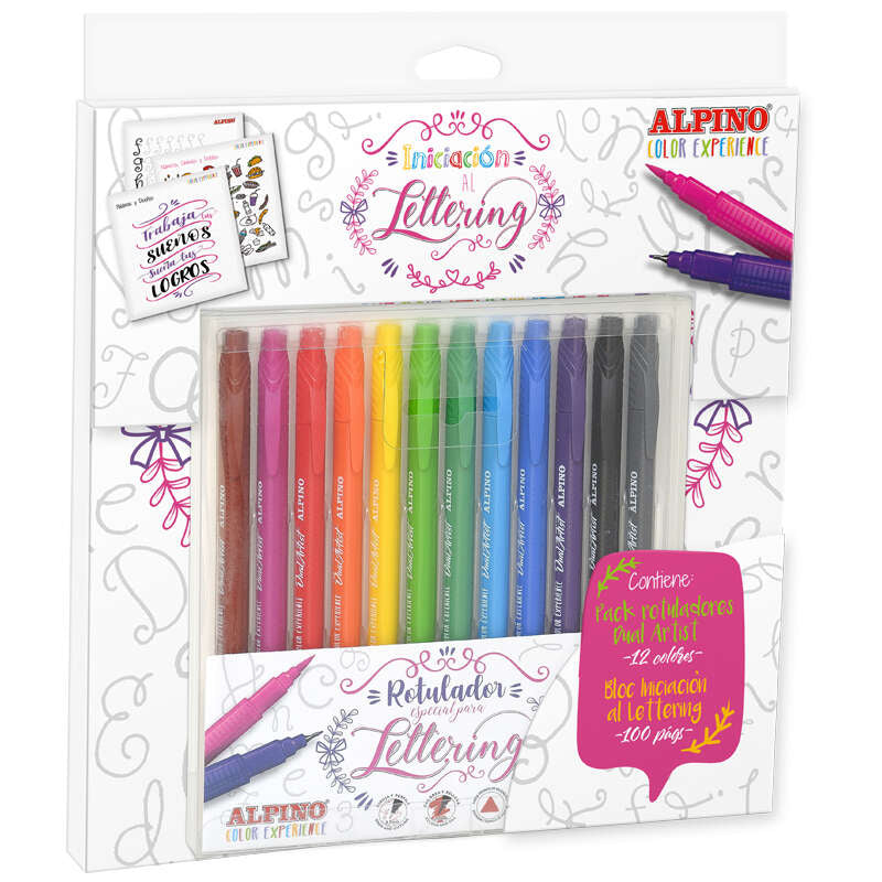 Kit Alpino Color Experience com 12 Marcadores Duplos para Artistas + Guia para Iniciantes em Lettering -