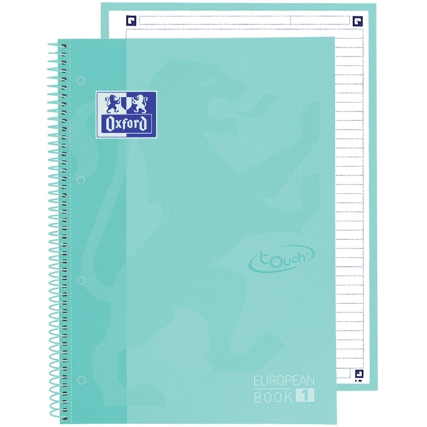 Oxford School Touch Europeanbook 1 Cuaderno A4+ 80 Hojas Microperforadas 1 Linea - Tapa Extradura - Color Ice Mint - Prinkweb
