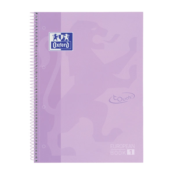 Oxford School Touch Europeanbook 1 Cuaderno A4+ 80 Hojas Microperforadas Cuadricula 5x5mm - Tapa Extradura - Color Malva Pastel - Prinkweb