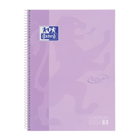 Oxford School Touch Europeanbook 1 A4+ koadernoa, 80 orri mikroperforatu eta 5x5 mm-ko laukidun — azal oso gogorra — pastel-malba kolorea