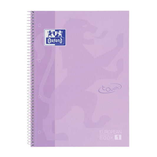 Oxford School Touch Europeanbook 1 Cuaderno A4+ 80 Hojas Microperforadas Cuadricula 5x5mm - Tapa Extradura - Color Malva Pastel - Prinkweb