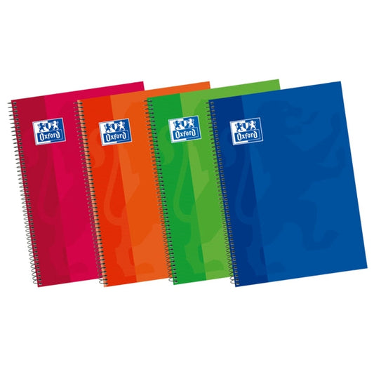 Oxford School Classic Write&Erase 4º Cuaderno Espiral - Tapa Extradura Resistente - 1 Linea con Margen - 80 Hojas - Colores Surtidos - Cantidad: 5 - Prinkweb