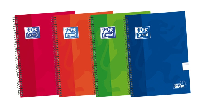 Oxford School Classic Write&Erase 4º Cuaderno Espiral - Tapa Extradura Resistente - Pauta de 2.5mm con Margen - 80 Hojas - Colores Surtidos - Cantidad: 5 - Prinkweb