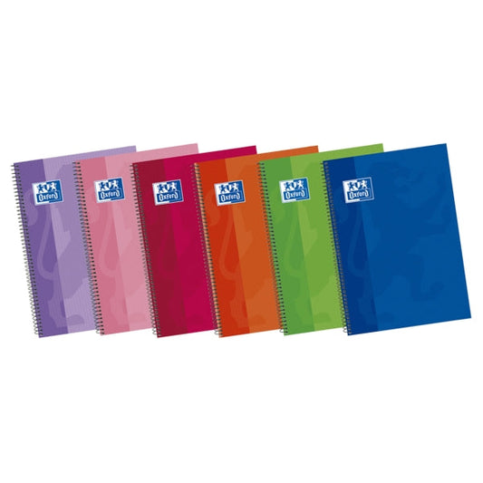 Oxford School Classic Write&Erase Fº Cuaderno Espiral - Tapa Extradura - Pauta 3.5mm con Margen - 80 Hojas - Colores Surtidos - Cantidad: 5 - Prinkweb