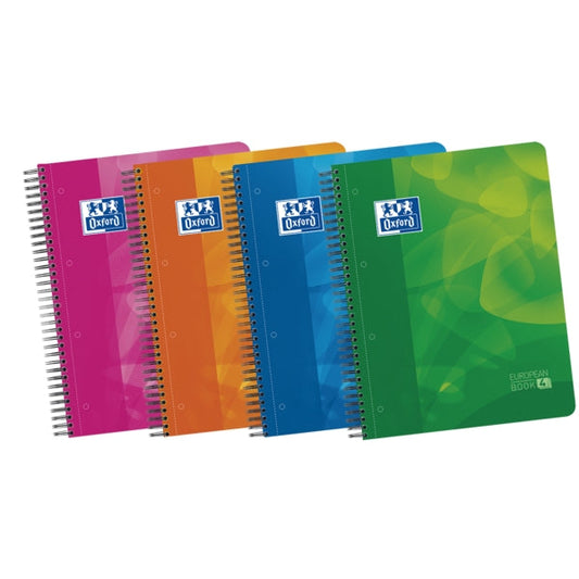 Oxford School Lagoon A4+ Europeanbook 4 - Tapa de Plastico Resistente - 120 Hojas con Separadores - 50% mas Hojas Gratis - Colores Surtidos - Prinkweb