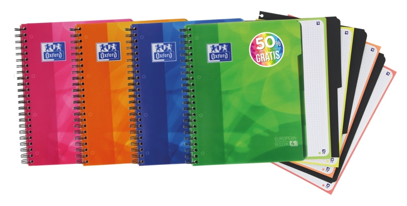 Oxford School Lagoon A4+ Europeanbook 4 - Tapa de Plastico Resistente - Incluye Separadores 5x5 - 120 Hojas de Papel de Alta Calidad - 50% mas Hojas Gratis - Cantidad: 5 - Prinkweb