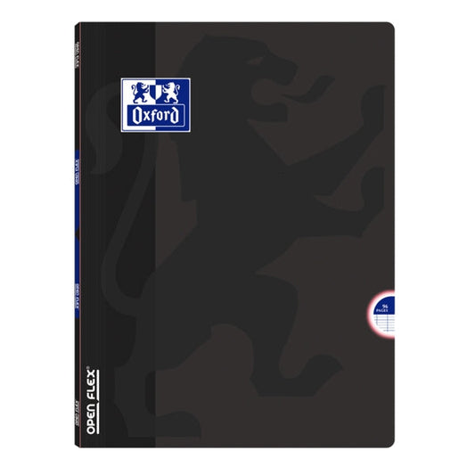 Oxford School Openflex A4 Libreta Grapada - Tapa de Plastico Resistente - 1 Linea con 2 Margenes - 48 Hojas de Alta Calidad - Color Negro